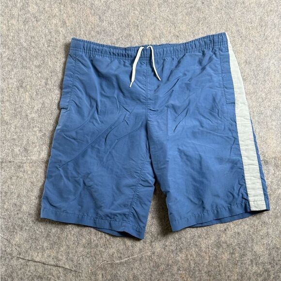 Nike Swim Trunk Shorts Men's Medium Blue White Drawstring Waist Slash Pockets - Picture 1 of 6